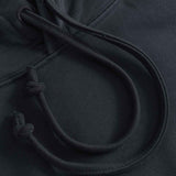 Close-up of black hoodie with drawstring