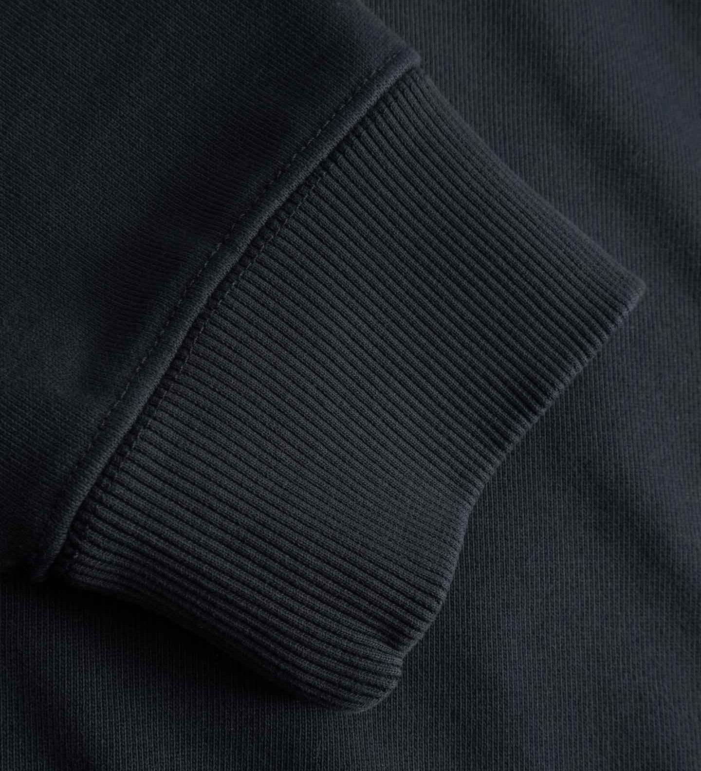 Close-up of black ribbed cuffs on sweatshirt