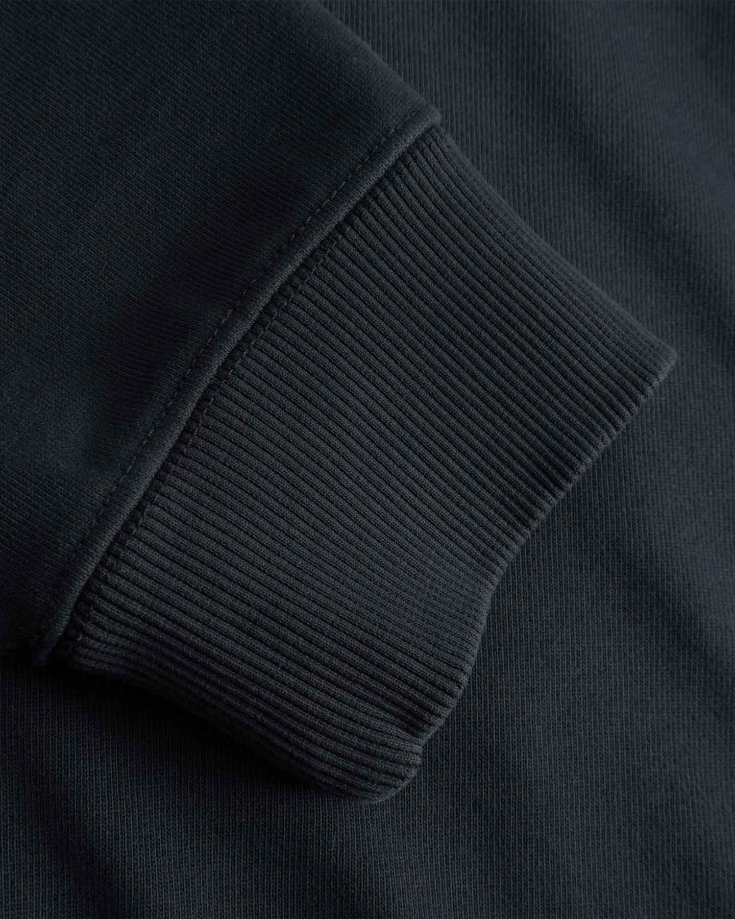Close-up of black ribbed cuffs on sweatshirt