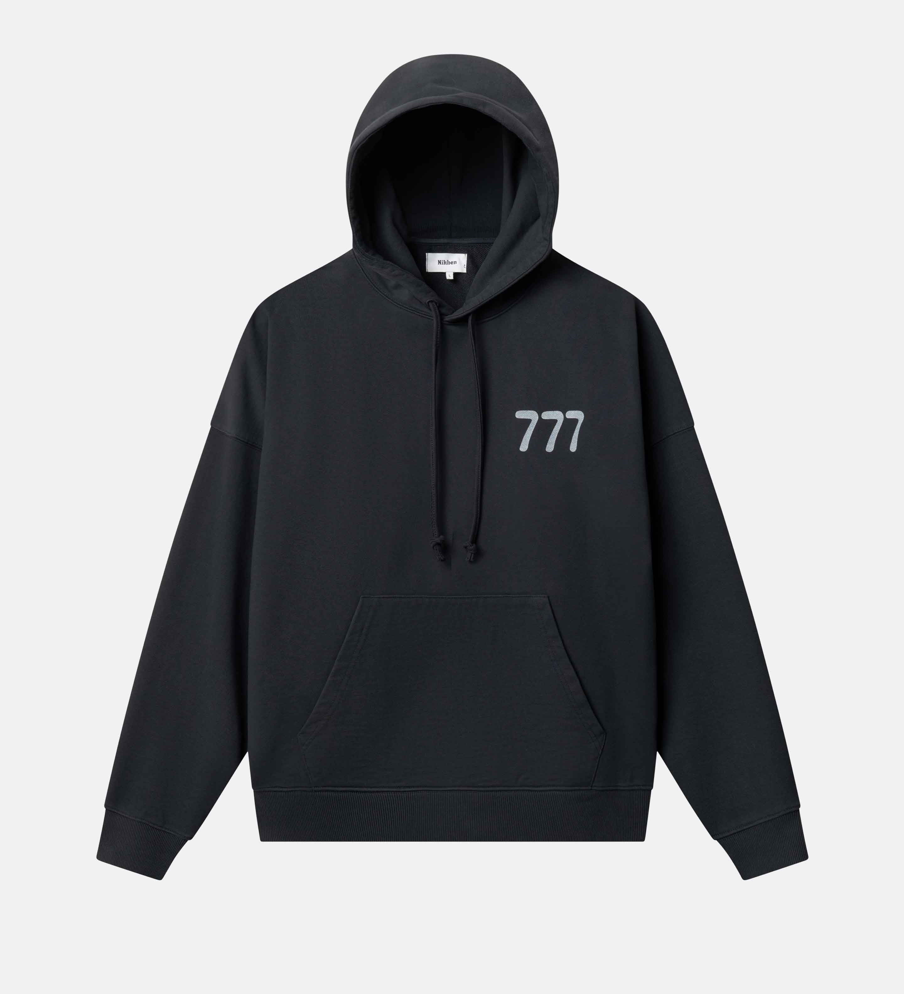 Black hoodie with '777' logo on front chest
