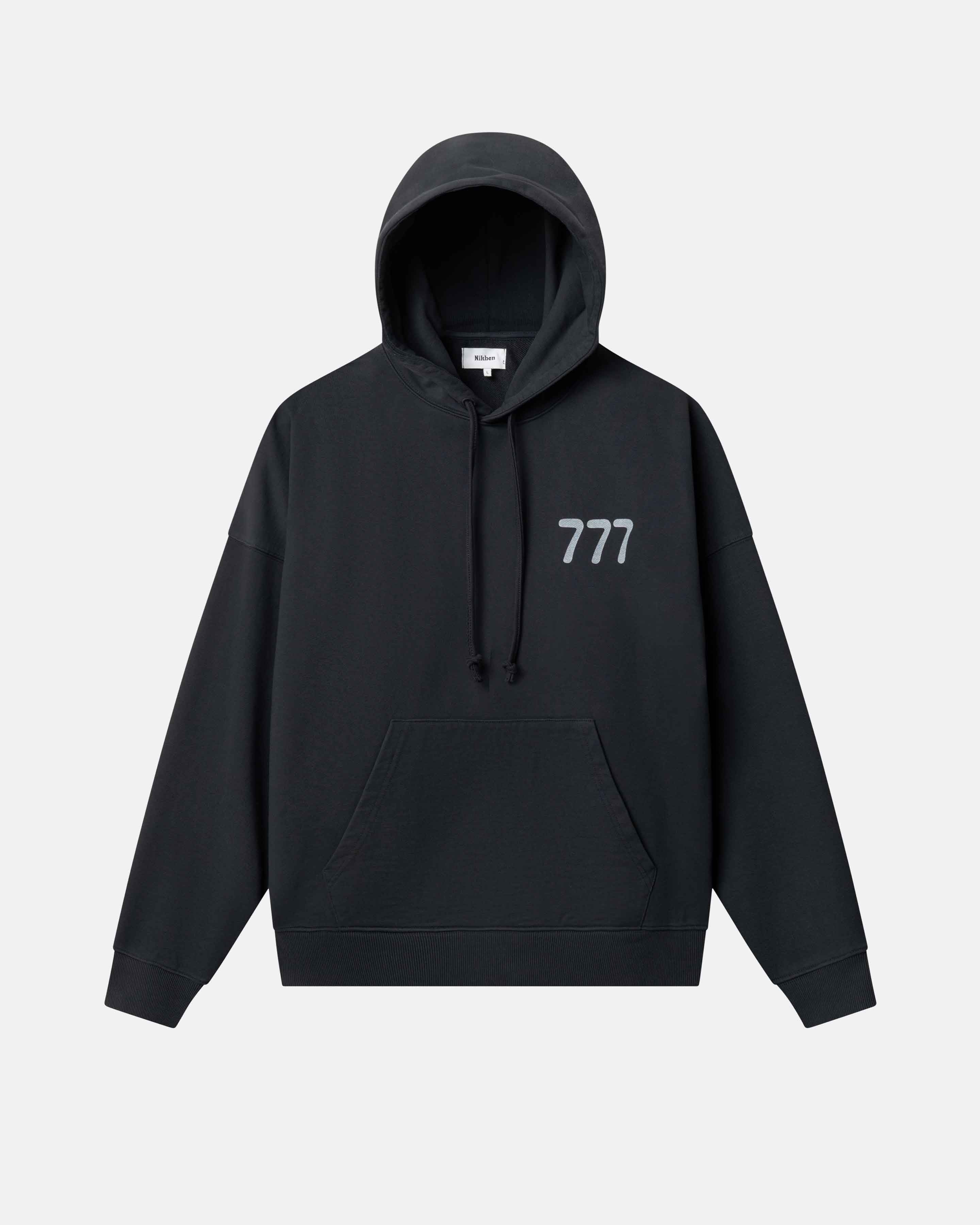 Black hoodie with '777' logo on front chest