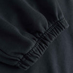 Close-up of black sweat pants with a focus on the cuff.