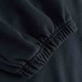 Close-up of black sweat pants with a focus on the cuff.
