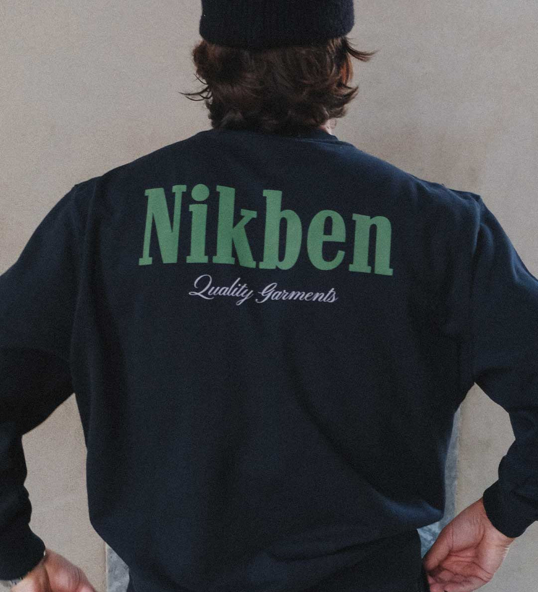 black sweatshirt with Nikben logo in green