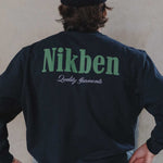 black sweatshirt with Nikben logo in green