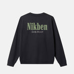 Black sweatshirt with 'Nikben' branding on  the back in green