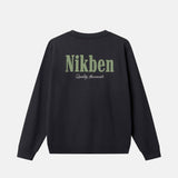 Black sweatshirt with 'Nikben' branding on  the back in green