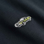 Close up of Embroidered car design on a black fabric 