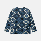 Blue and white Ikat diamond patterned cardigan 