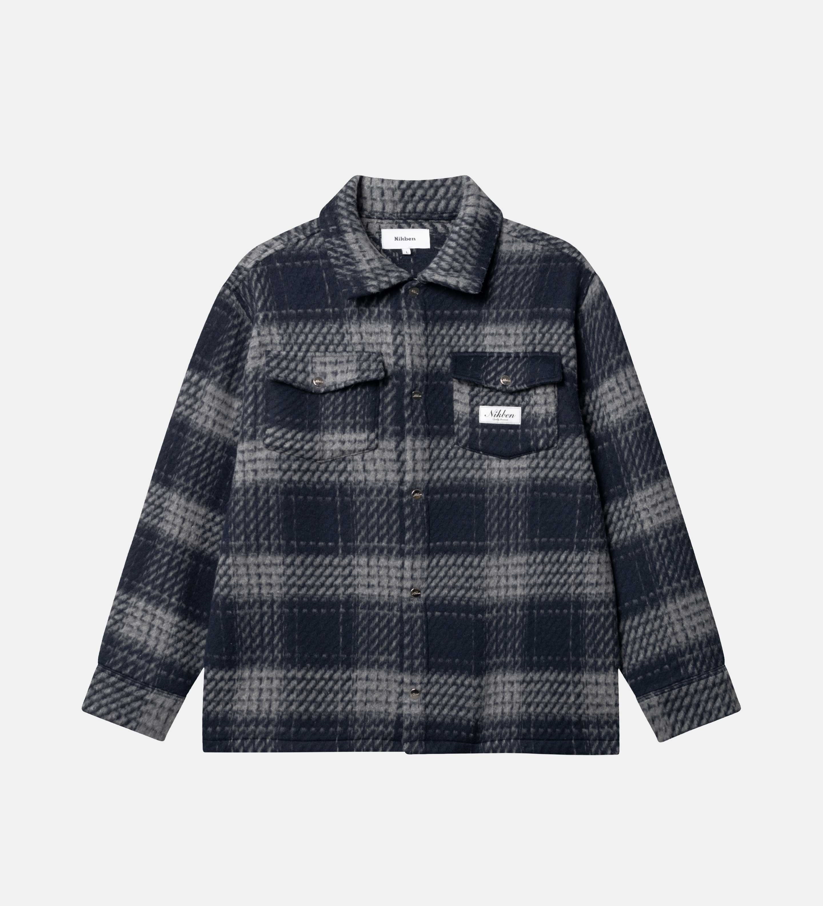 Navy grey checkered over shirt with chest pockets