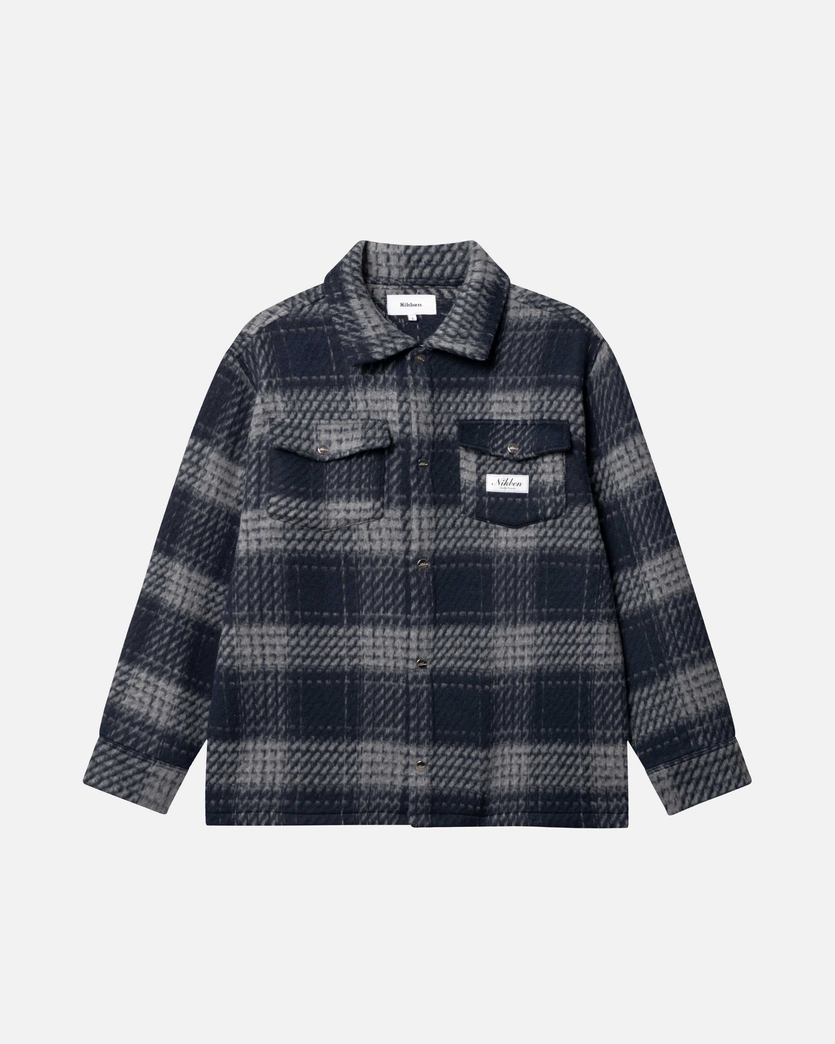 Navy grey checkered over shirt with chest pockets