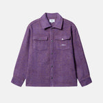 Purple overshirt with herringbone pattern two front button down pockets with small logo in white