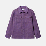 Purple overshirt with herringbone pattern two front button down pockets with small logo in white