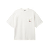 White T-shirt with green palm print and red NIKBEN logo on front pocket