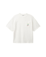 White T-shirt with green palm print and red NIKBEN logo on front pocket