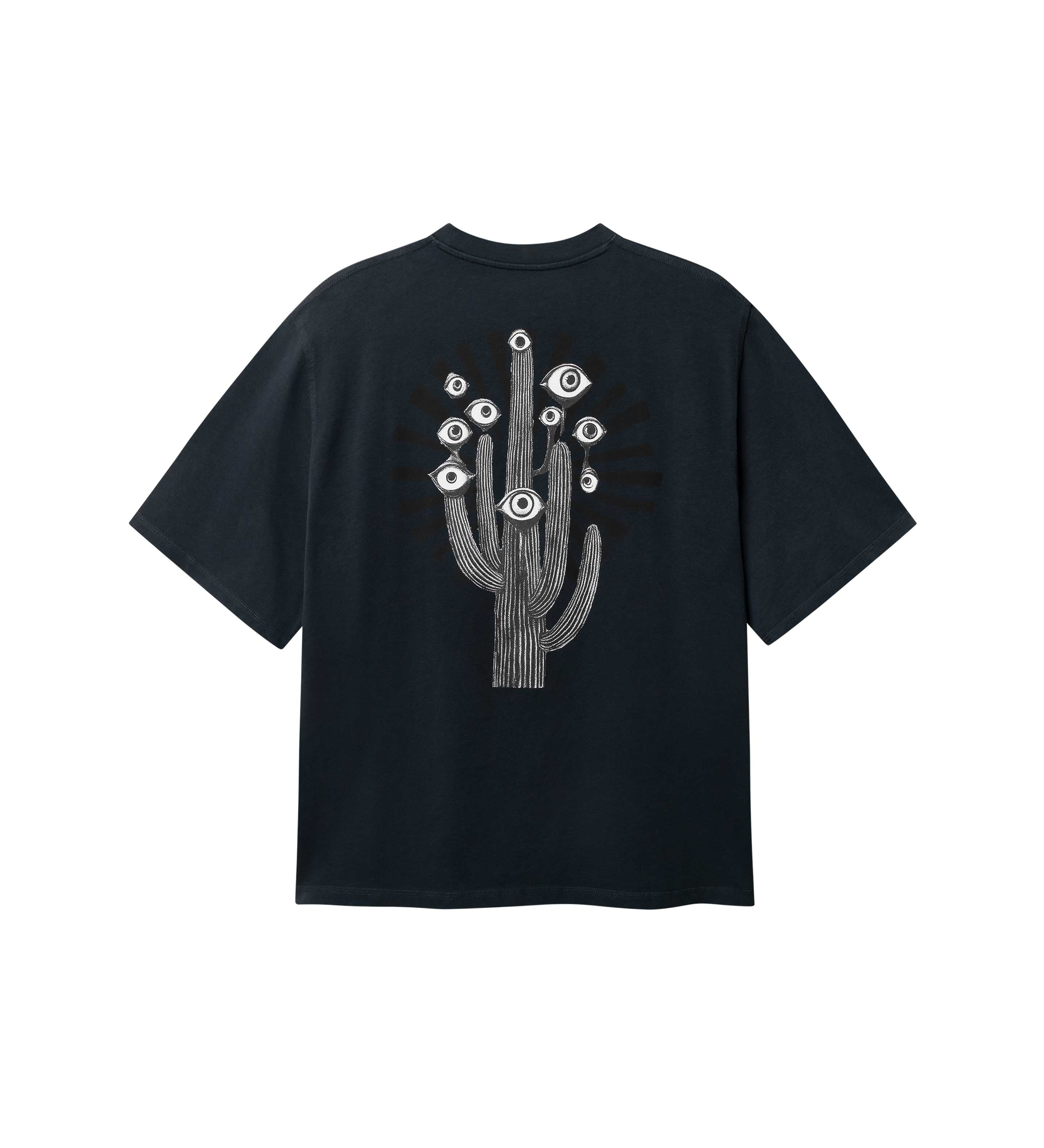 Black T-shirt with white cactus print on the back