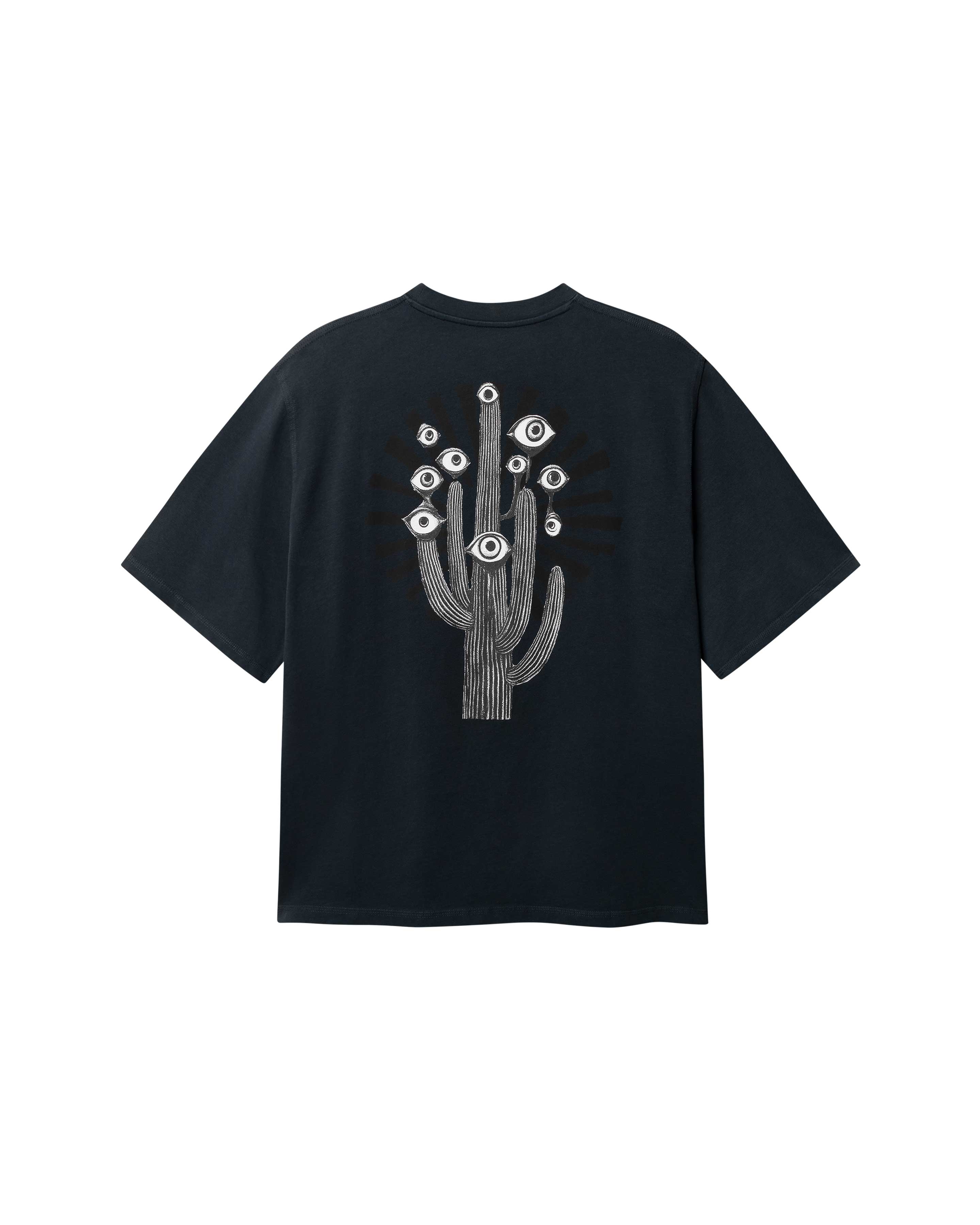 Black T-shirt with white cactus print on the back