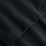 Closeup view of arm stitchings on black T-shirt