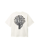 Cream colored T-shirt with black cactus print on the back