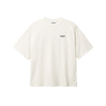 Cream colored T-shirt with black Nikben logo on the chest
