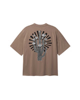 Brown T-shirt with black and white cactus print on the back