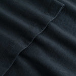 Closeup view of arm stitchings on black T-shirt