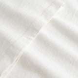 Closeup view of arm stitchings on white T-shirt
