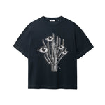 Black T-shirt with black and white cactus print in the middle