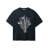 Black T-shirt with black and white cactus print in the middle