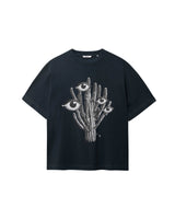 Black T-shirt with black and white cactus print in the middle