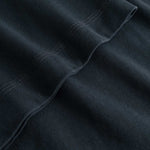 Closeup view of arm stitchings on black T-shirt