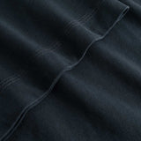 Closeup view of arm stitchings on black T-shirt