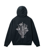Black hoodie with black and white cactus print on the back