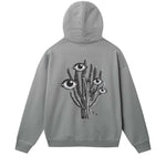 Grey hoodie with black and white cactus print on the back