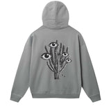 Grey hoodie with black and white cactus print on the back