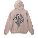 Brown hoodie with black and white cactus print on the back