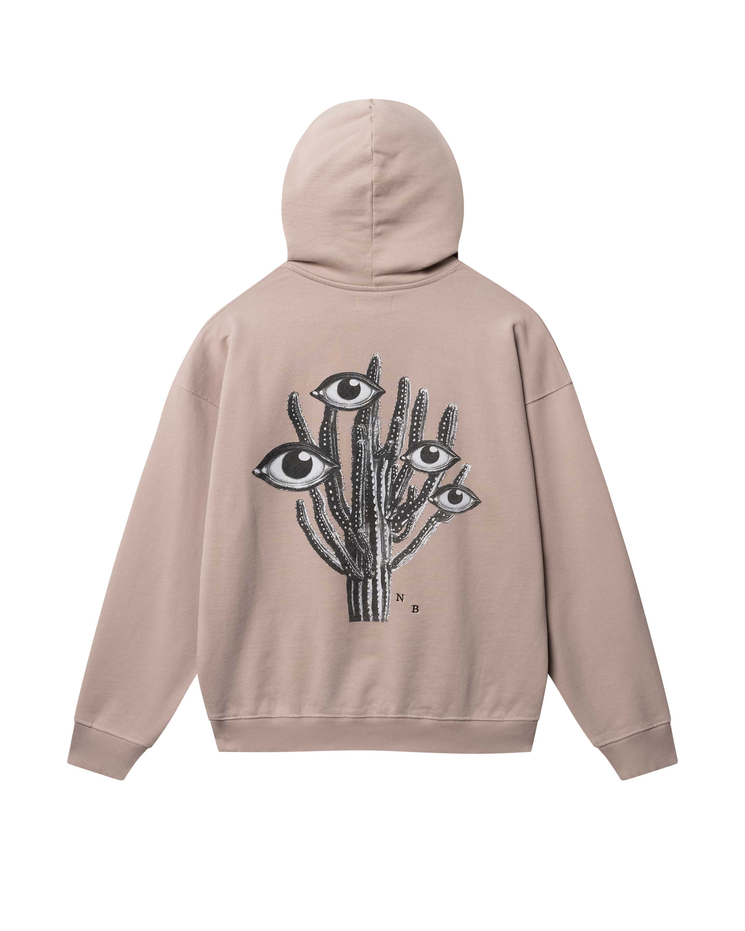 Brown hoodie with black and white cactus print on the back