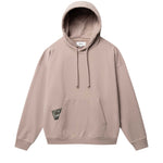 Brown hoodie with green Nikben patch label next to left pocket 