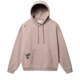 Brown hoodie with green Nikben patch label next to left pocket 