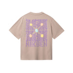 Brown T-shirt with "NIKBEN" text and blue, purple and yellow graphic print on the back