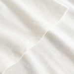 Closeup view of arm stitchings on white T-shirt