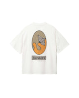 White T-shirt with green and orange print and "BAR NIKBEN" text on the back