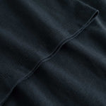 Closeup view of arm stitchings on black T-shirt