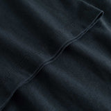 Closeup view of arm stitchings on black T-shirt