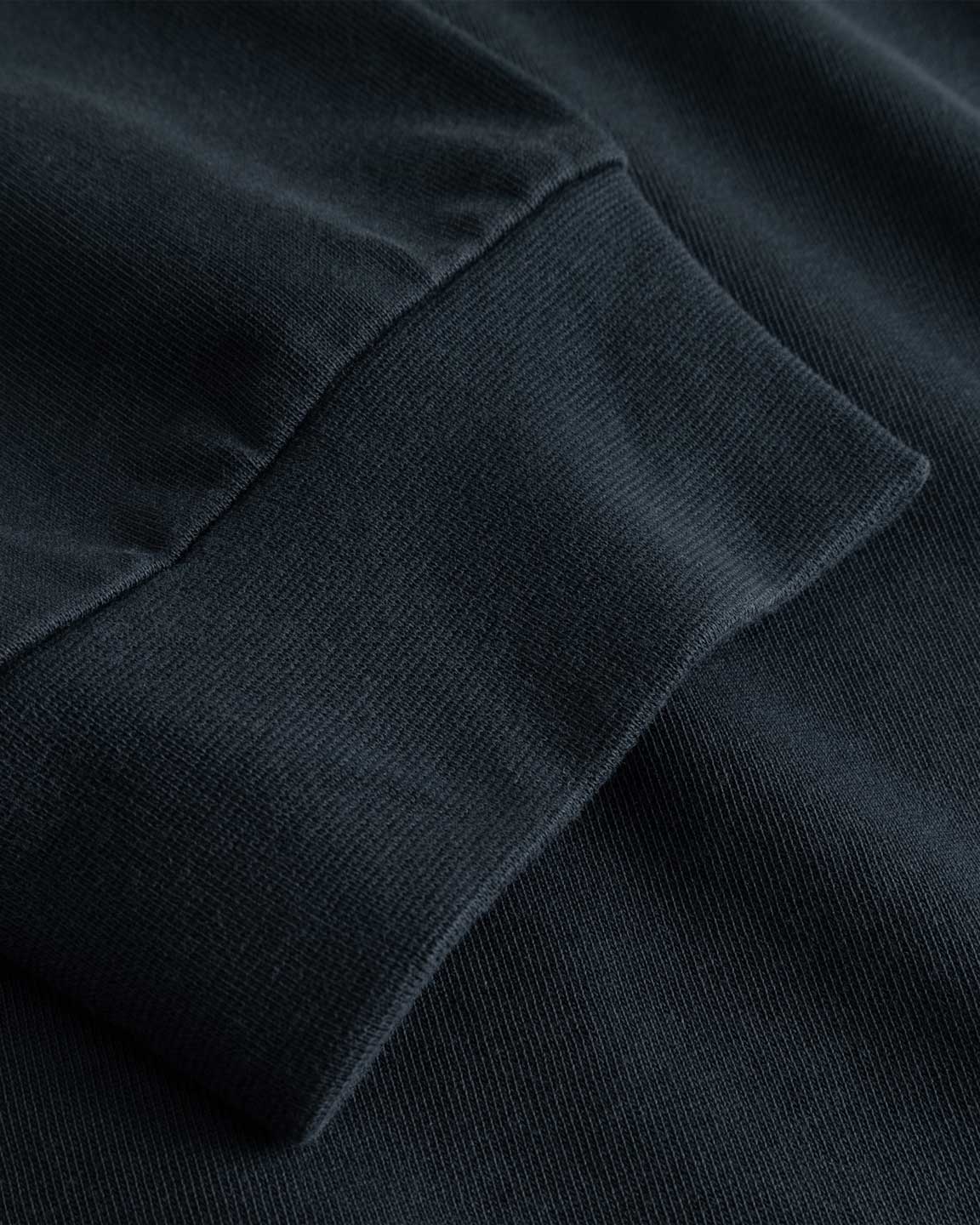 Closeup view of cuffs on black longsleeve T-shirt