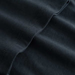 Closeup view of arm stitchings on black T-shirt