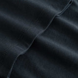 Closeup view of arm stitchings on black T-shirt