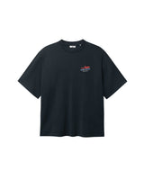 Black T-shirt with blue Nikben Airlines logo and red airplane print on the chest