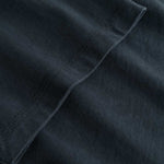Closeup view of arm stitchings on black T-shirt