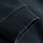 Closeup view of ribbed cuff on black hoodie